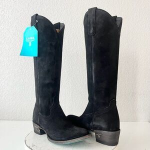 Lane PLAIN JANE Womens Cowboy Boots Size 6.5 Black Suede Western Cowgirl Tall